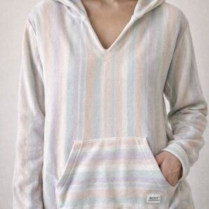Roxy Pastel Striped Pullover Hoodie Kangaroo Pocket Women’s XL